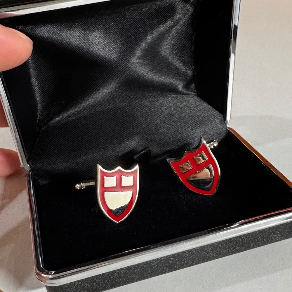 Tudor logo red and silver cufflinks - with box